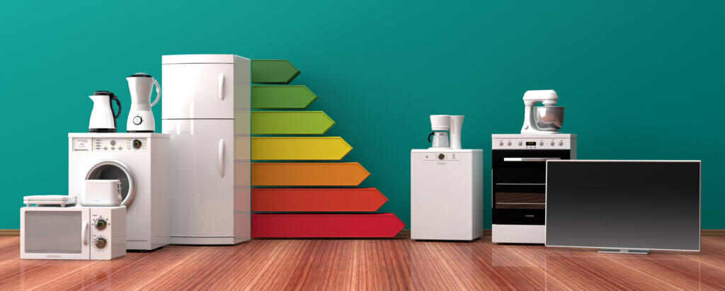 eletrodomésticos e símbolo da etiqueta de eficiência energética